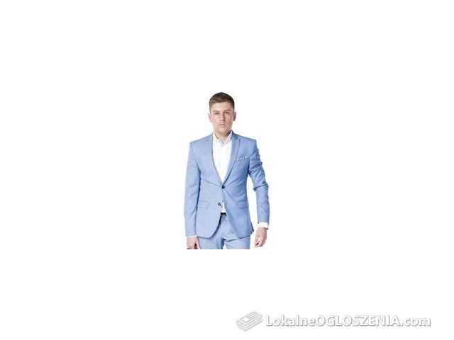 Błękitny wełniany garnitur męski VASTO szyty na miarę - Wełna Super 110's