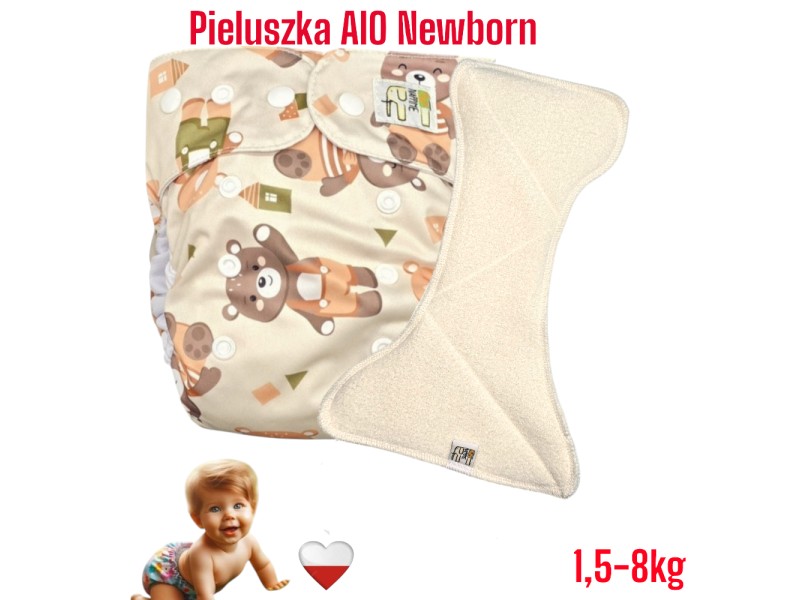 Pieluszka Wielorazowa AIO Newborn Kieszonka Bambus MISIE ZIELONE NappiMe