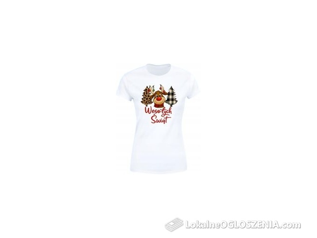 Koszulka damska Świąteczna z reniferem Wesołych Świąt prezent świąteczny