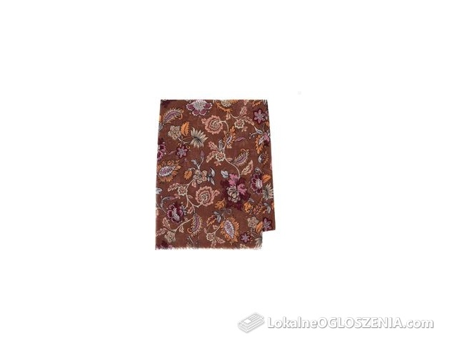 Damski szal w kwiatowy wzór brązowo - pomarańczowy