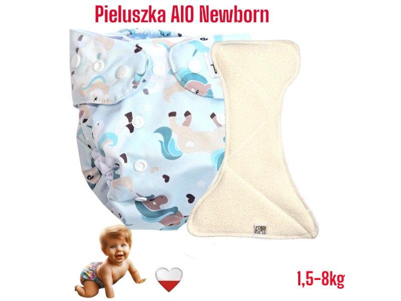 Pieluszka Wielorazowa AIO Newborn Kieszonka Coolmax JEDNOROŻCE MIĘTOWE