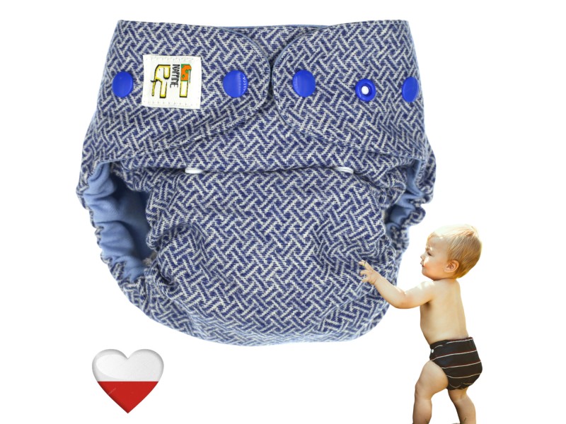 OTULACZ WEŁNIANY - NIEBIESKIE ZYGZAKI granatowe napy